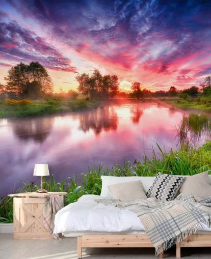 fondo de pantalla de cielo rosa y morado por río