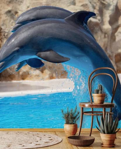 Carta da parati con due delfini nello zoo
