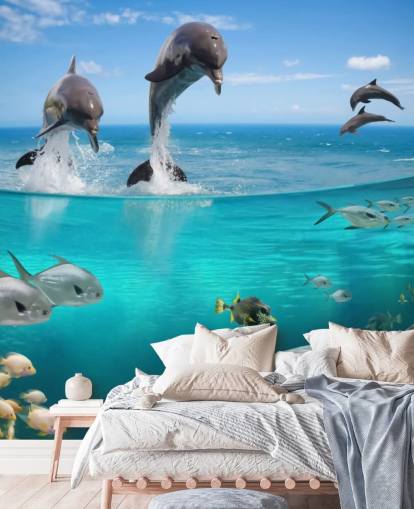 Mural Delfines jugando sobre el agua