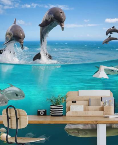 Décoration murale Dauphins jouant au-dessus de l'eau