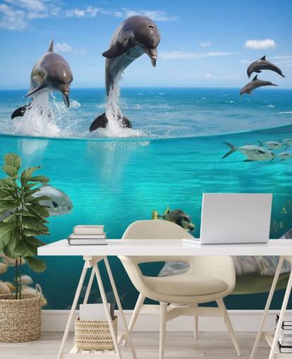 Mural Delfines jugando sobre el agua