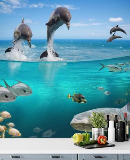Décoration murale Dauphins jouant au-dessus de l'eau