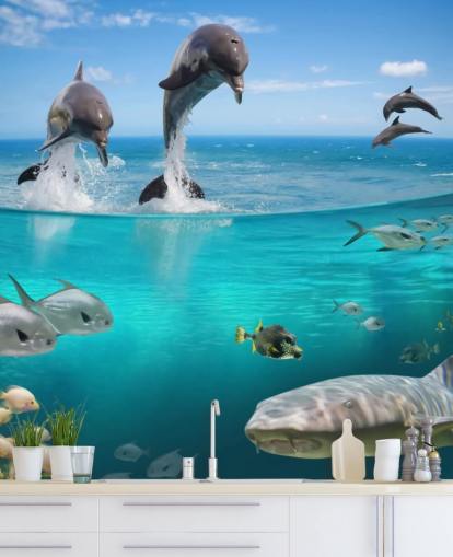 Décoration murale Dauphins jouant au-dessus de l'eau Décoration murale Dauphins jouant au-dessus de l'eau