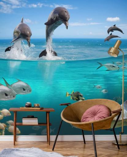Decorazione murale con delfini che giocano sull'acqua