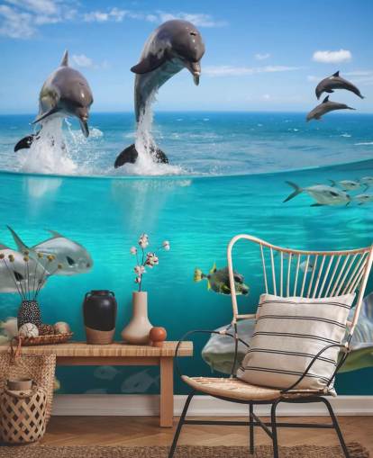 Decorazione murale con delfini che giocano sull'acqua
