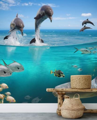 Dolphins Playing above Water Mural