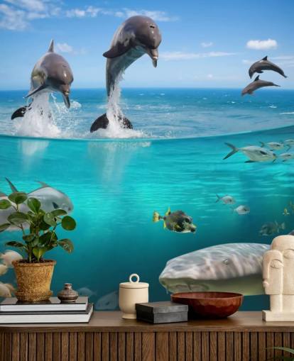 Dolphins Playing above Water Mural
