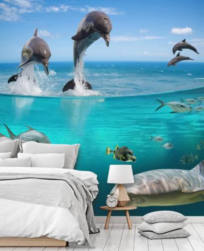 Decorazione murale con delfini che giocano sull'acqua