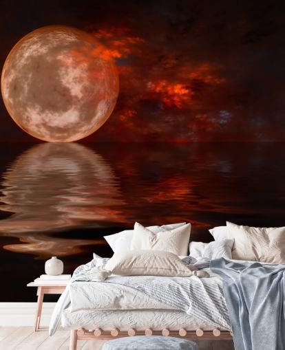 Glühender roter Mond mit orangefarbenem und rotem Himmel bei Nacht Wallpaper Glühender roter Mond mit orangefarbenem und rotem Himmel bei Nacht Wallpaper