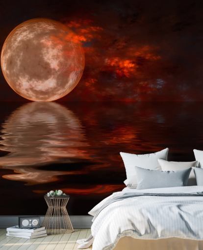 Glowing Red Moon with Orange and Red Skies at Night Wallpaper