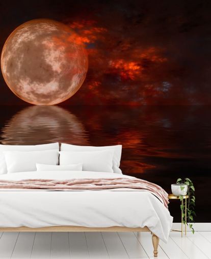 Glowing Red Moon with Orange and Red Skies at Night Wallpaper