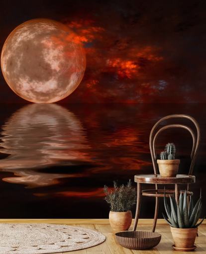 Glowing Red Moon with Orange and Red Skies at Night Wallpaper