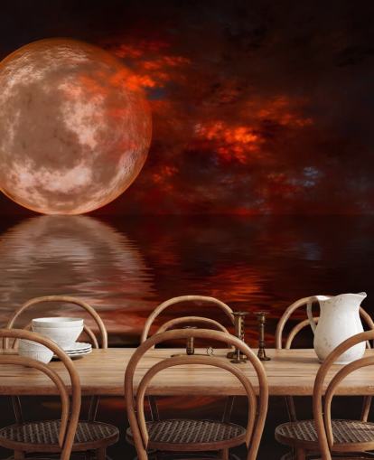 Fondo de pantalla Luna roja brillante con cielos naranjas y rojos en la noche Fondo de pantalla Luna roja brillante con cielos naranjas y rojos en la noche