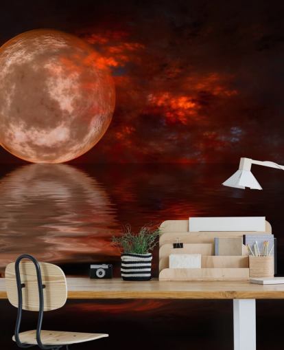 Glowing Red Moon with Orange and Red Skies at Night Wallpaper