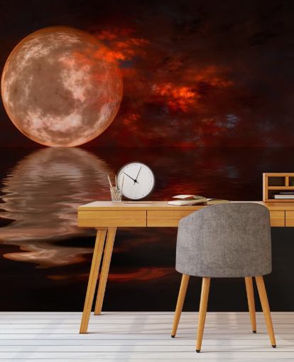 Lua vermelha brilhante com céu laranja e vermelho à noite papel de parede Lua vermelha brilhante com céu laranja e vermelho à noite papel de parede