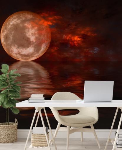 Glowing Red Moon with Orange and Red Skies at Night Wallpaper