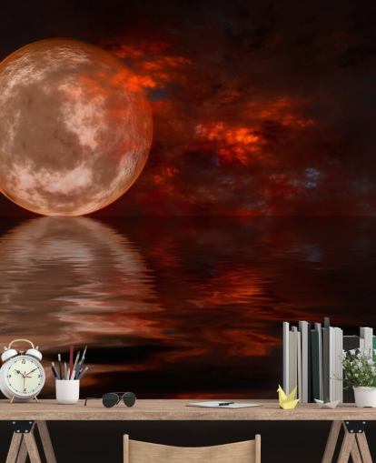 Glowing Red Moon with Orange and Red Skies at Night Wallpaper
