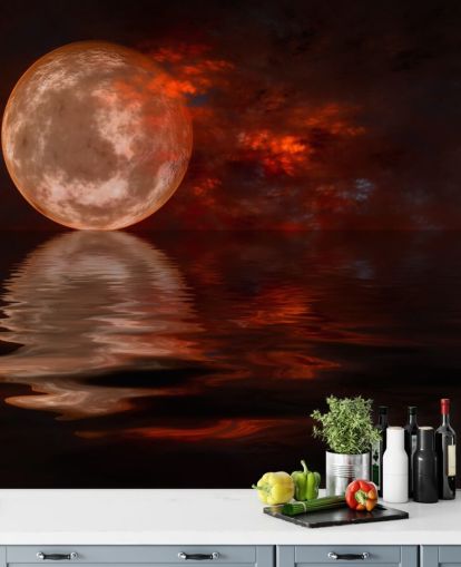 Carta da parati con luna rossa incandescente con cieli arancioni e rossi di notte Carta da parati con luna rossa incandescente con cieli arancioni e rossi di notte