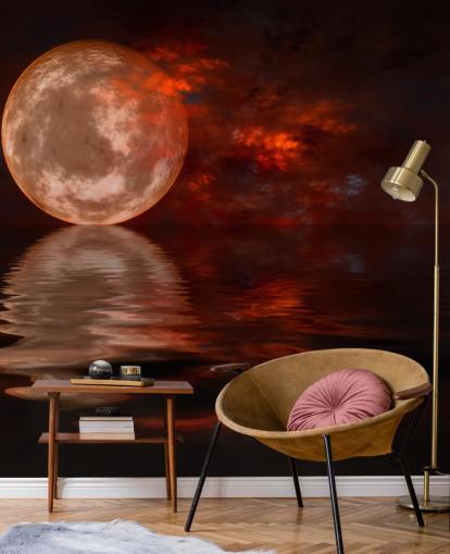 Glowing Red Moon with Orange and Red Skies at Night Wallpaper