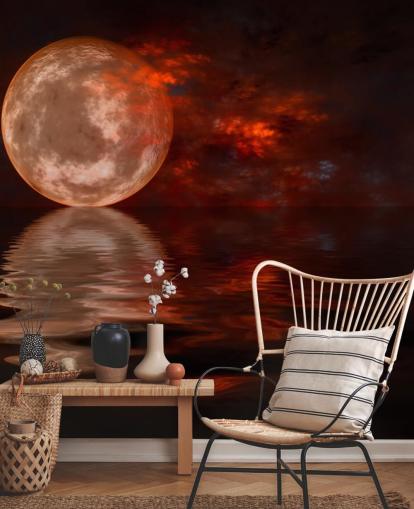Glowing Red Moon with Orange and Red Skies at Night Wallpaper