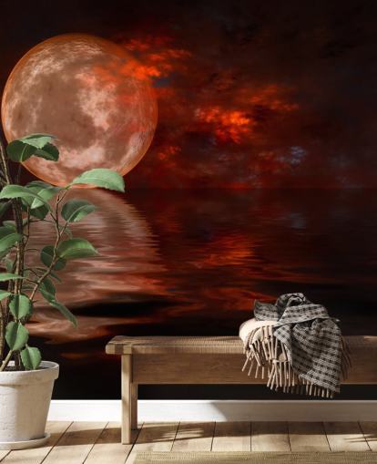 Glowing Red Moon with Orange and Red Skies at Night Wallpaper