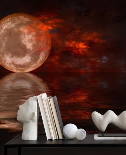 Glowing Red Moon with Orange and Red Skies at Night Wallpaper