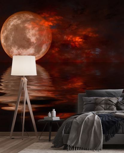 Glowing Red Moon with Orange and Red Skies at Night Wallpaper