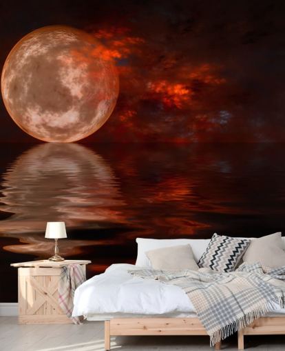 Fondo de pantalla Luna roja brillante con cielos naranjas y rojos en la noche Fondo de pantalla Luna roja brillante con cielos naranjas y rojos en la noche