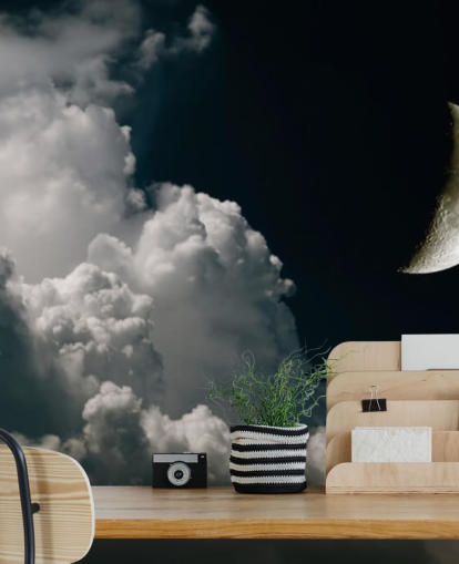 Cloudy Sky and Crescent Moon Wallpaper