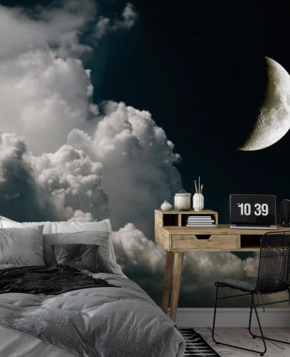 Cloudy Sky and Crescent Moon Wallpaper Cloudy Sky and Crescent Moon Wallpaper