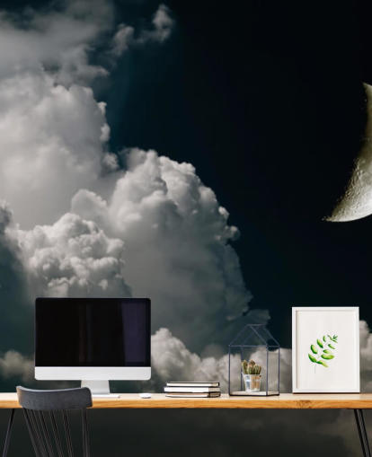 Carta da parati con cielo nuvoloso e luna crescente