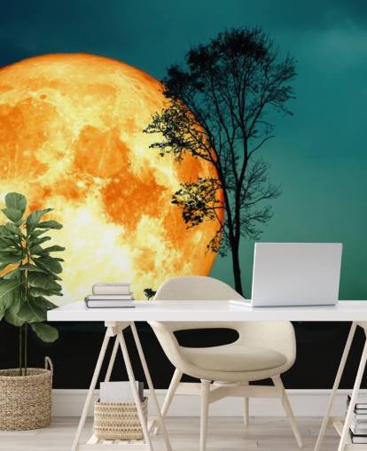 Stor Orange Rom og Tre Silhouette Bakgrunn Stor Orange Rom og Tre Silhouette Bakgrunn