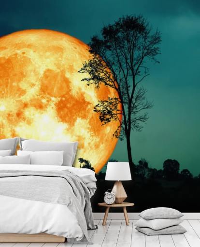 Huge Orange Room and Tree Silhouette Wallpaper