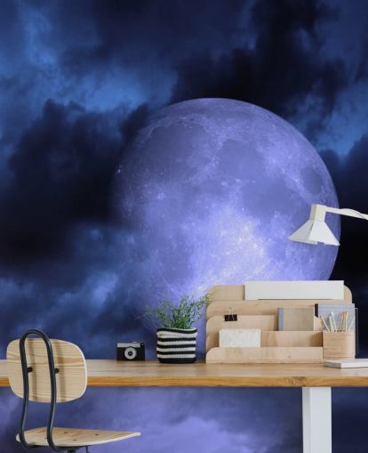 Blue Moon in Blue Sky Behang