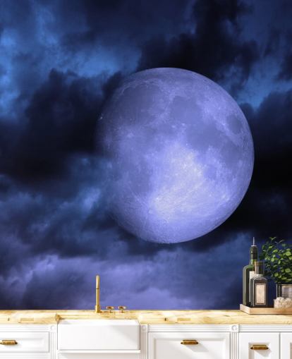 Papier Peint Lune Bleue dans le Ciel Bleu