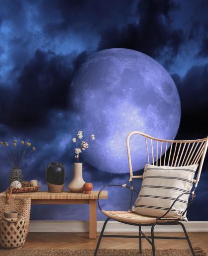 Papier Peint Lune Bleue dans le Ciel Bleu