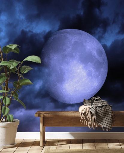 Blue Moon in Blue Sky Behang