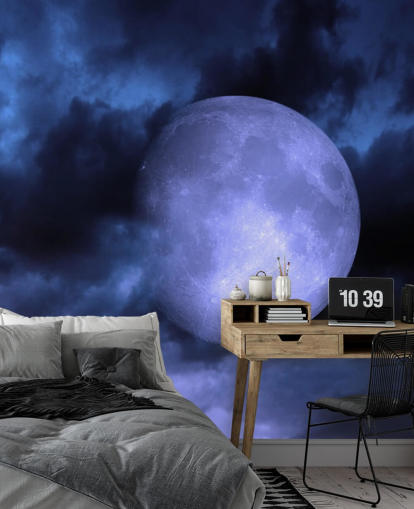 Blue Moon in Blue Sky Behang