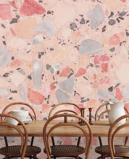 Pastelroze, blauw en wit terrazzo behang Pastelroze, blauw en wit terrazzo behang