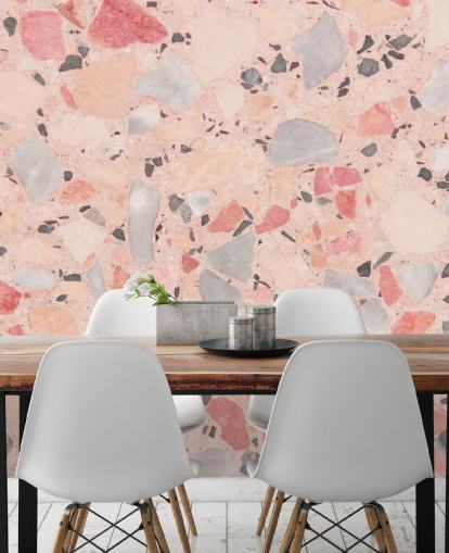 Carta da parati terrazzo rosa pastello, blu e bianco