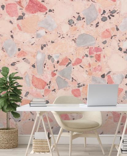 Pastel Pink, Blue and White Terrazzo Wallpaper