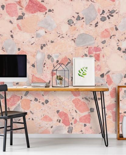 Pastel Pink, Blue and White Terrazzo Wallpaper