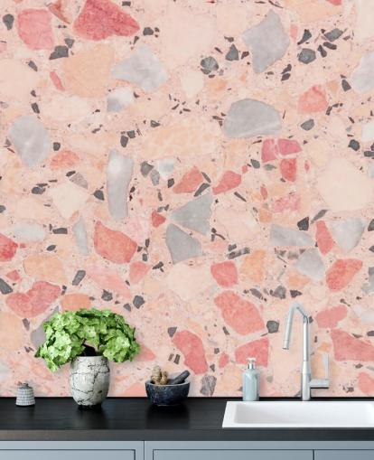 Pastel Pink, Blue and White Terrazzo Wallpaper
