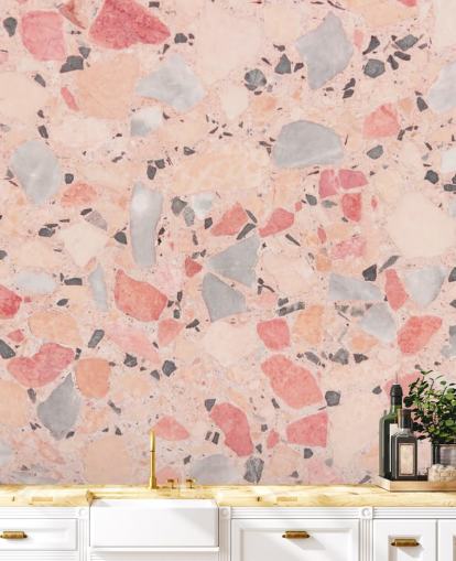 Pastel Pink, Blue and White Terrazzo Wallpaper Pastel Pink, Blue and White Terrazzo Wallpaper