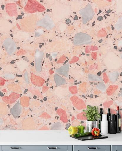 Pastel Pink, Blue and White Terrazzo Wallpaper