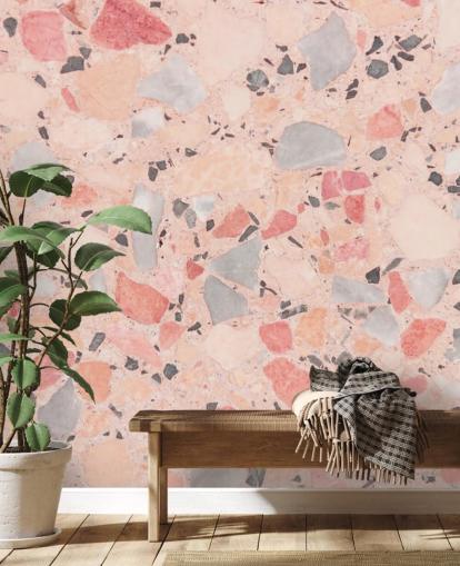 Papel de Parede de Terrazzo Rosa, Azul e Branco Pastel
