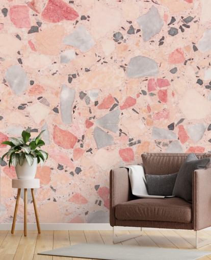 Pastel Pink, Blå Og Hvid Terrazzo Baggrund