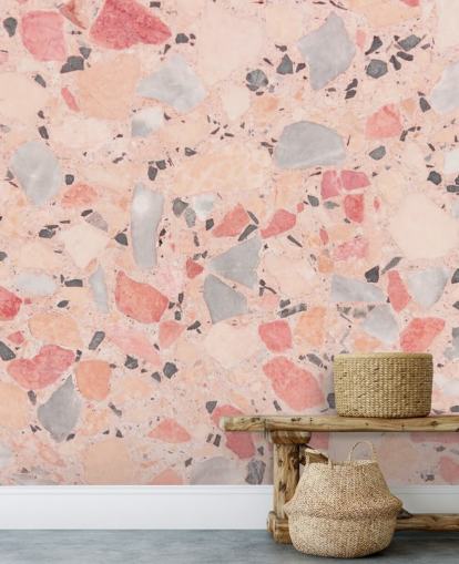 Pastel Pink, Blue and White Terrazzo Wallpaper
