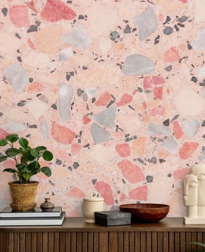 Pastel Pink, Blue and White Terrazzo Wallpaper