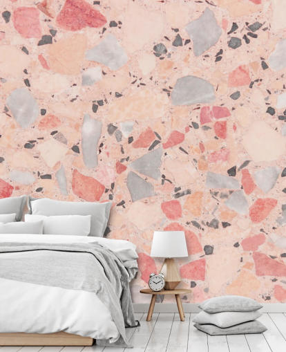 Papel pintado Terrazo rosa, azul y blanco pastel